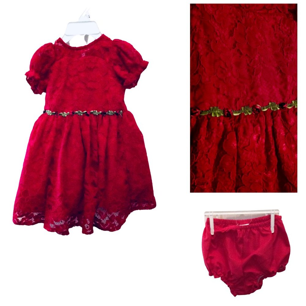 Laura Ashley Dress Red Lace Baby Girl 24 Mos